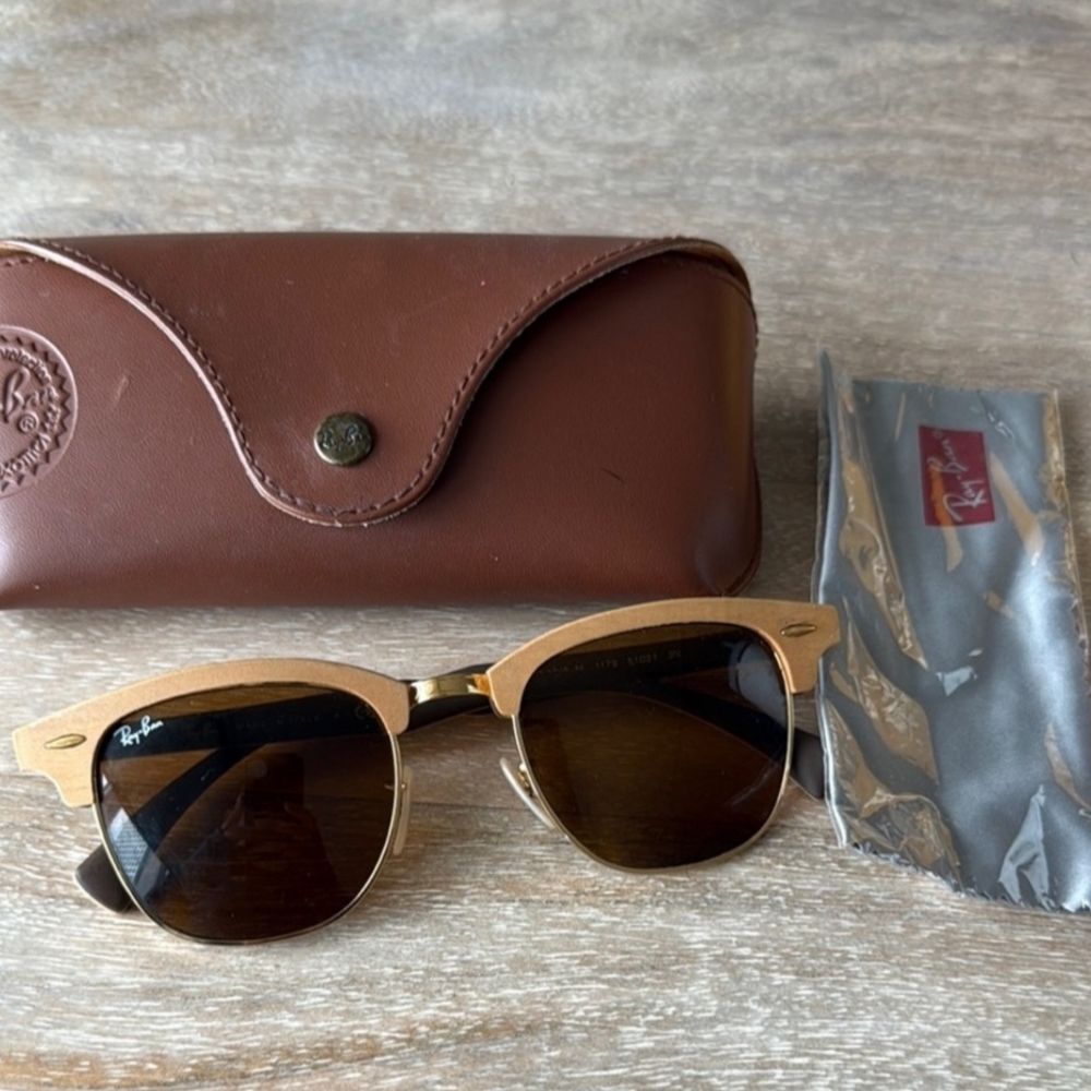 Ray-Ban Gold and Brown Sunglasses with Case